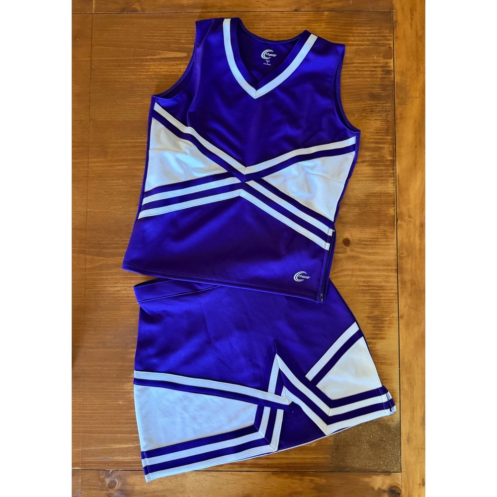 Chasse Purple White Cheerleader Uniform Set 2 Piece Shell Top Skirt Womens S
